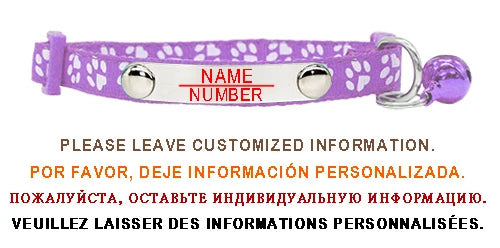 Personalized ID Paw Dog Collar Adjustable Nylon with Bell Custom Engraving Puppy Kittens Necklace for Cat Collar