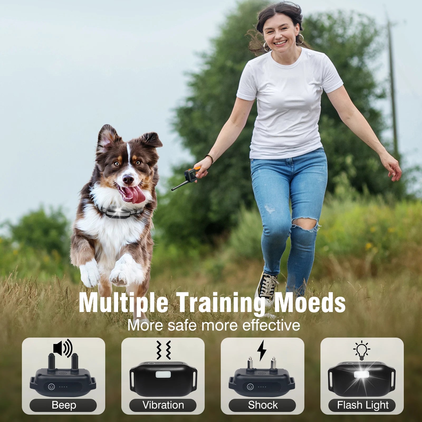 Dog Training Collar with Remote 1000m,Dog Shock Collar With 4 Training Modes,Rechargeable&IPX7 Waterproof For Medium Large Dogs