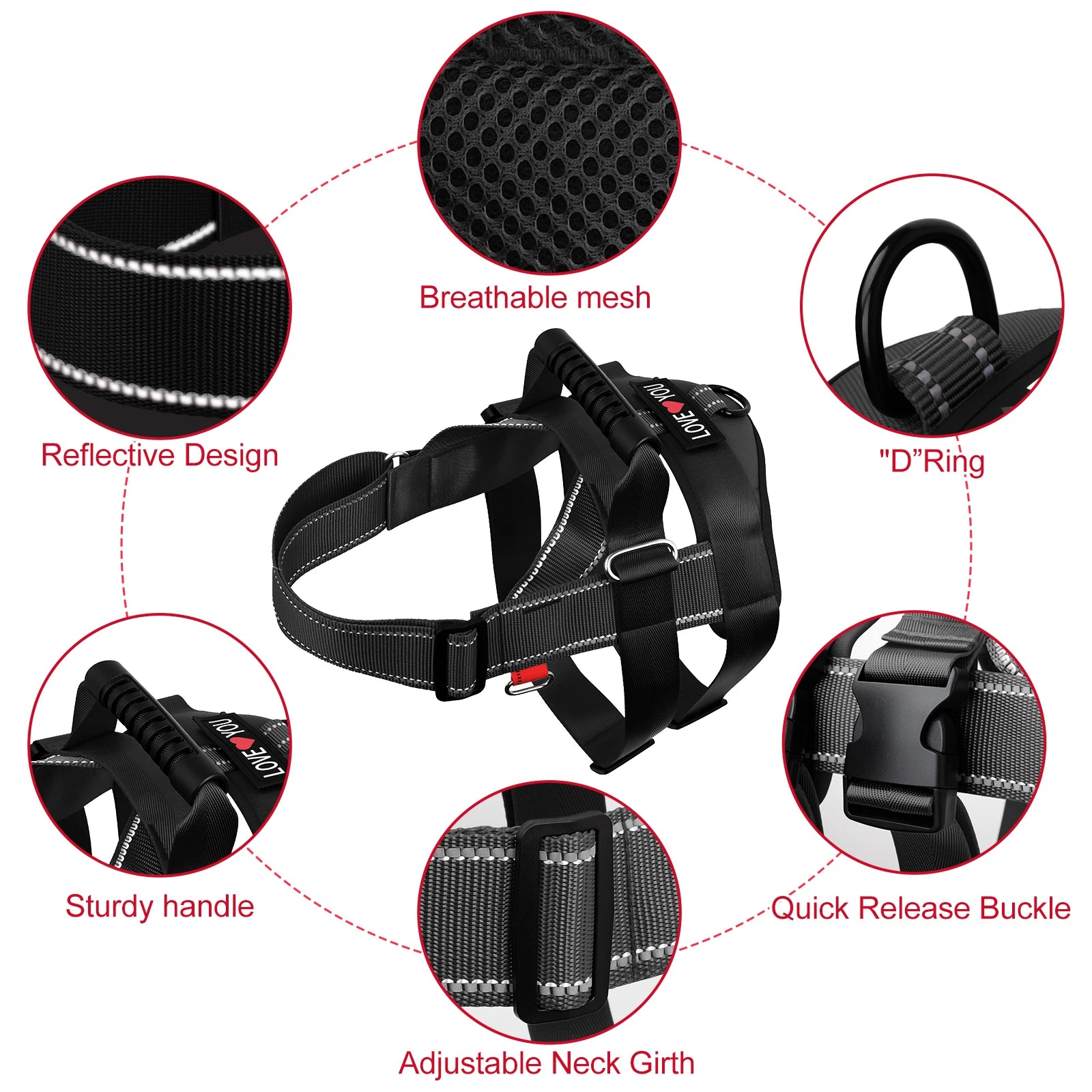 No Pull Dog Harness Adjustable Dog Harness With 5pcs Dog Patch Breathable Reflective Pet Harness for Small Medium Large Dogs