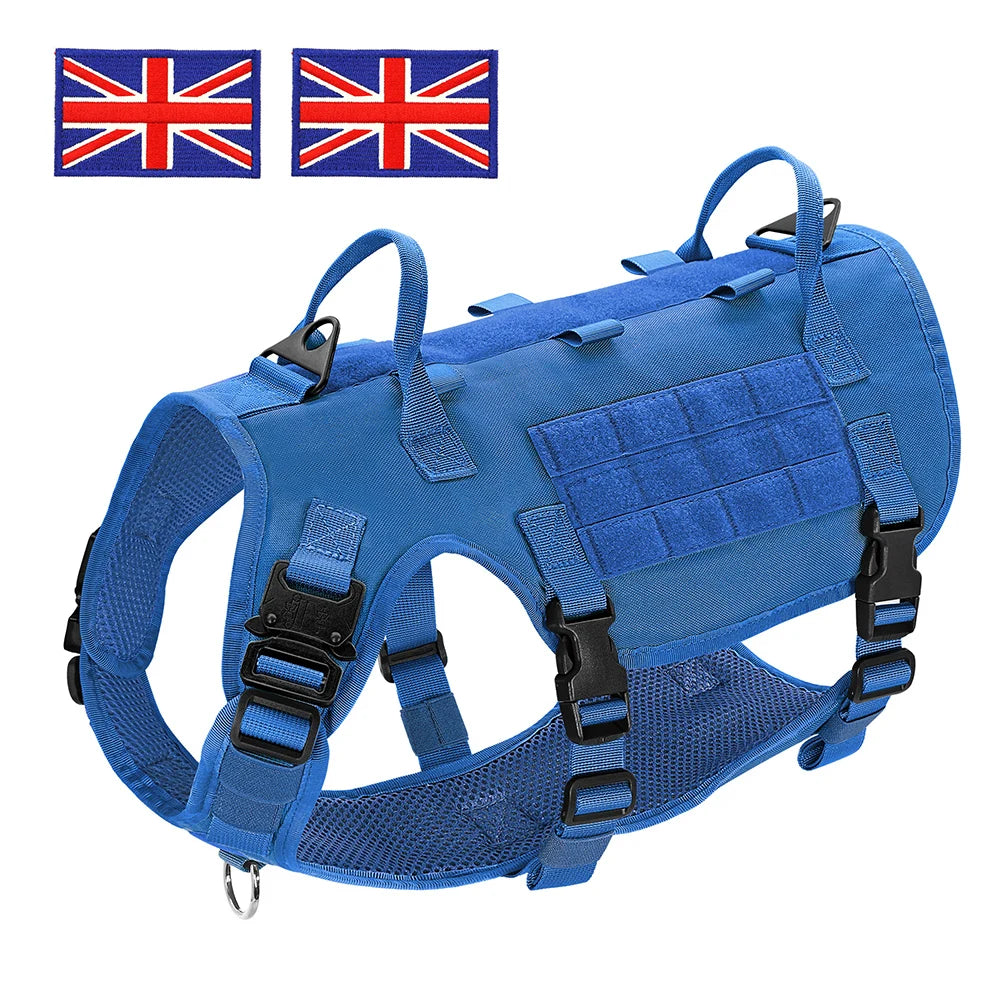 Military Tactical Big Dog Harness Vest Durable Nylon Dog Training Harnesses with Flags Adjustable for Large Dogs German Shepherd