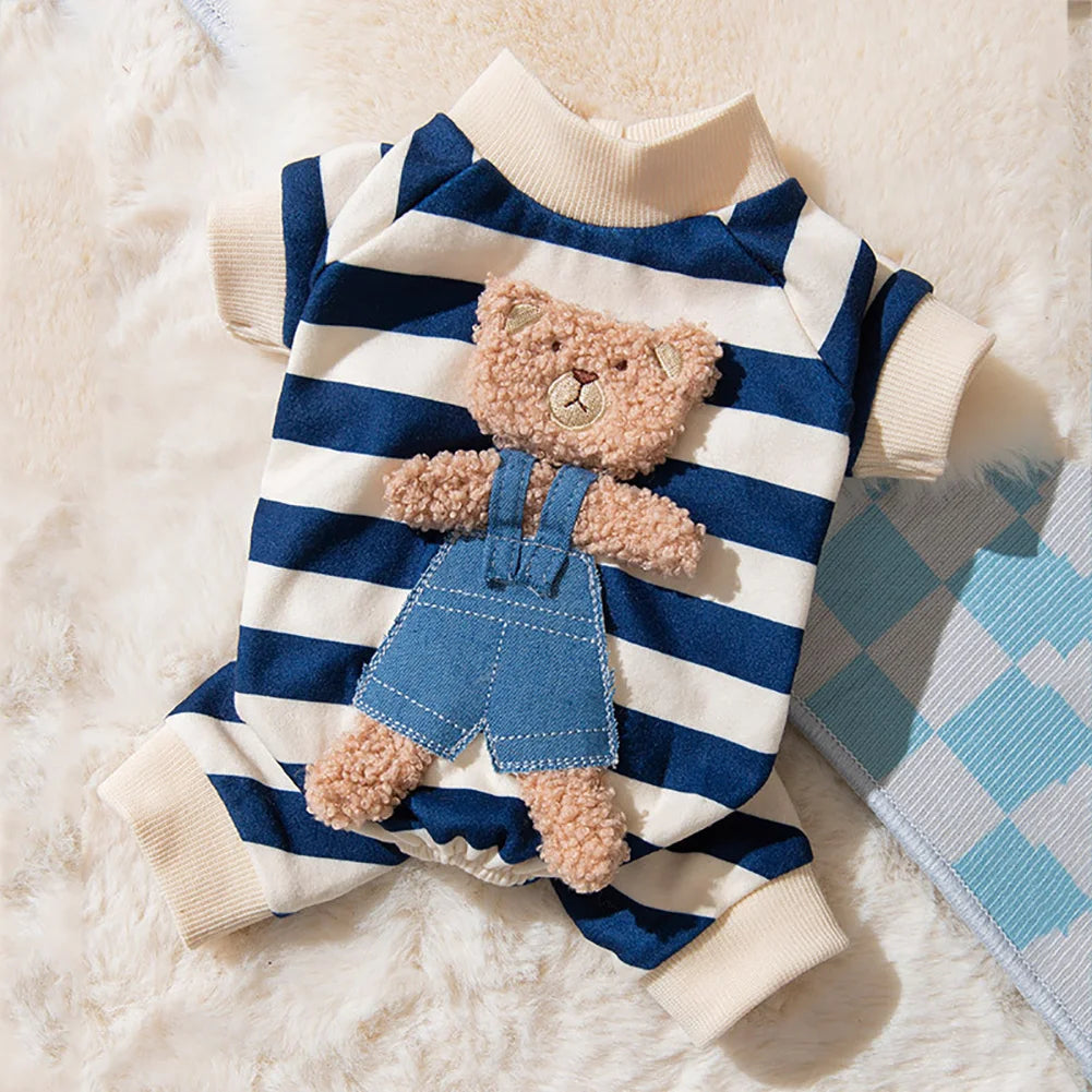 100% Cotton Kawaii Pet Striped Jumpsuit Clothes for Small Dogs Sweet Pajamas Cute Cartoon Pattern Kitten Puppy Shirt Pajama