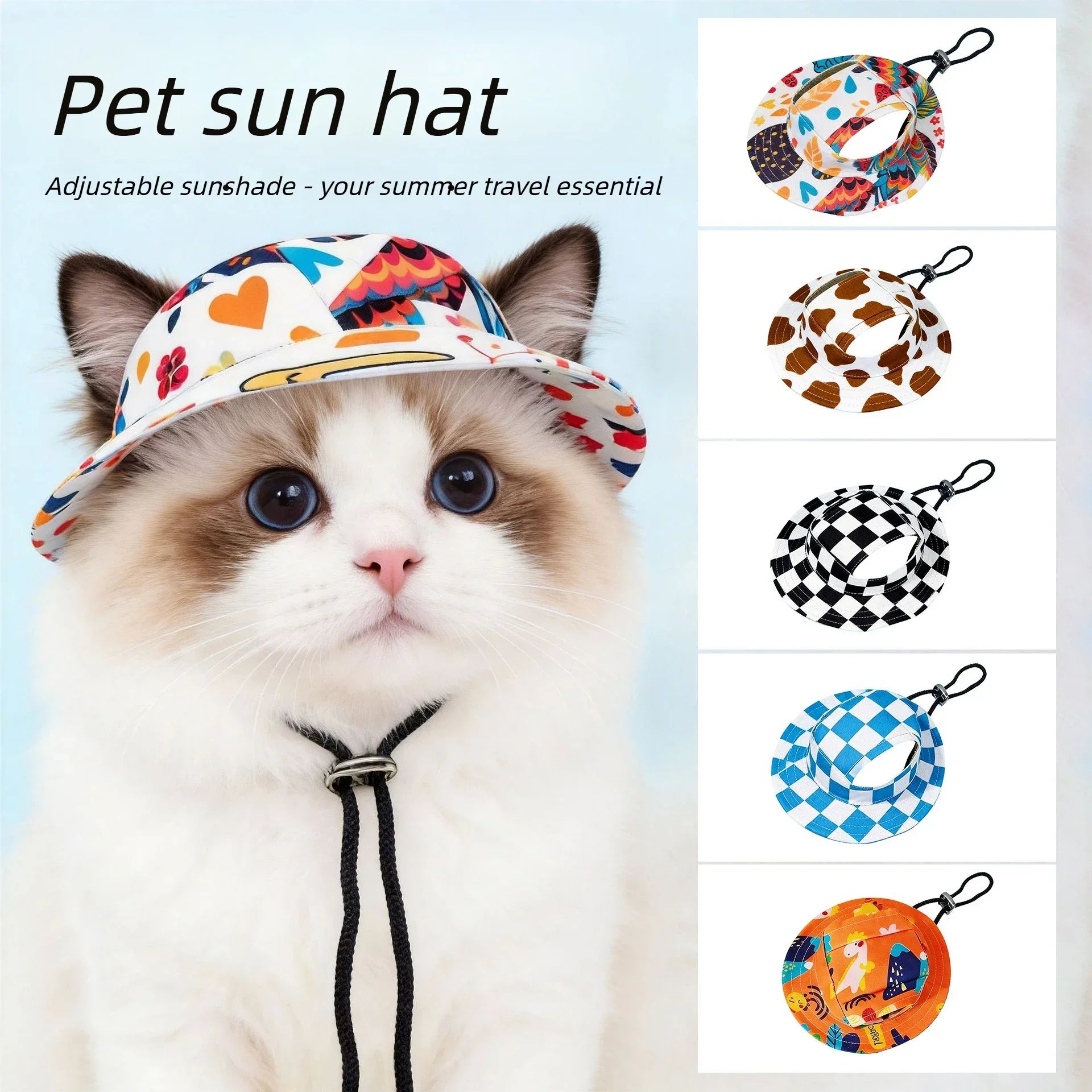 Printed Pet Dog Hat Adjustable Cap for Small Medium Puppy Dogs Pug Corgi Dachshund Outdoor Walking Photo Party Costume Accessory