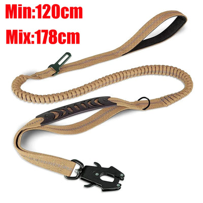 Reflective Shock Absorbing Pet Dog Leash with Car Seatbelt for Large Dogs Heavy Duty Tactical Bungee Dog Leash No Pull Dog Leash