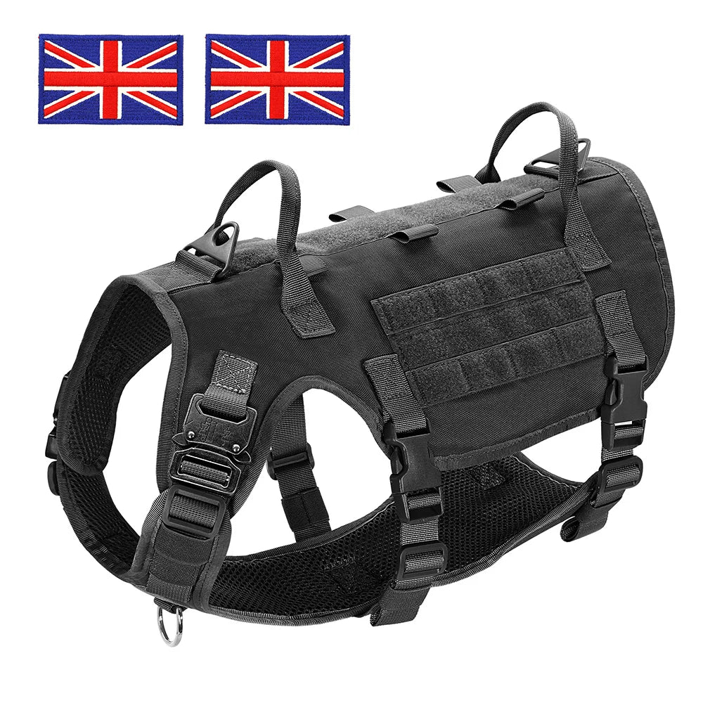 Military Tactical Big Dog Harness Vest Durable Nylon Dog Training Harnesses with Flags Adjustable for Large Dogs German Shepherd