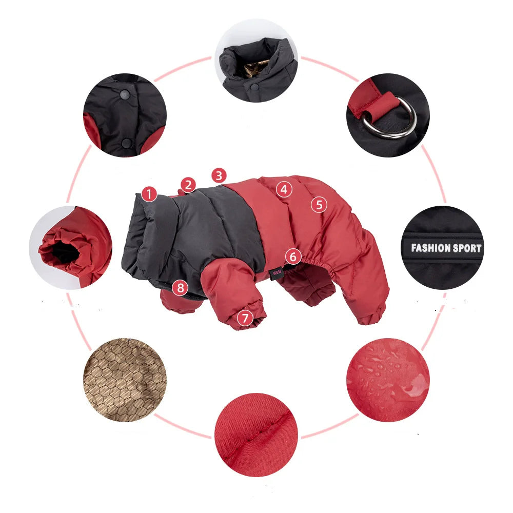 Winter Warmth Cotton Clothing for Pet Thickened Jumpsuit Coat Graphene Windproof Waterproof Pullable Dog Clothes PawPrint Treasures