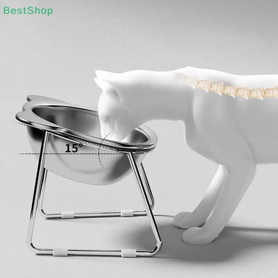 ♥♥♥Stainless Steel Cat Bowl Dog Bowl Protects Cervical Spine Pet Bowl Anti-knocking Heightened Cat Food Basin Drinking Bowl