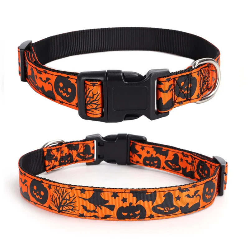 Halloween Dog Collar Nylon Adjustable Pet Collar Pumpkin Monster Bat Ghost Pattern for Party Cat Dog Decoration Pet Accessories