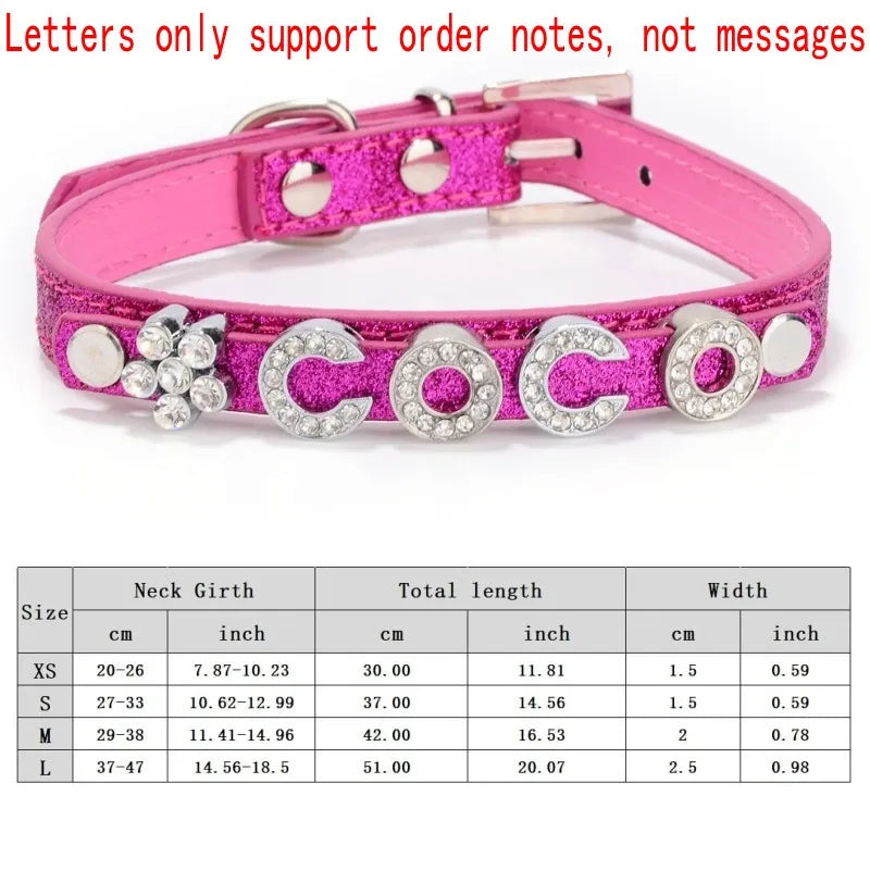Personalized Dog Collar Fashion Bling Rhinestone Pet Free Diy Name Dog Necklace Custome Leather Dog Collars Pet Dog Accessories