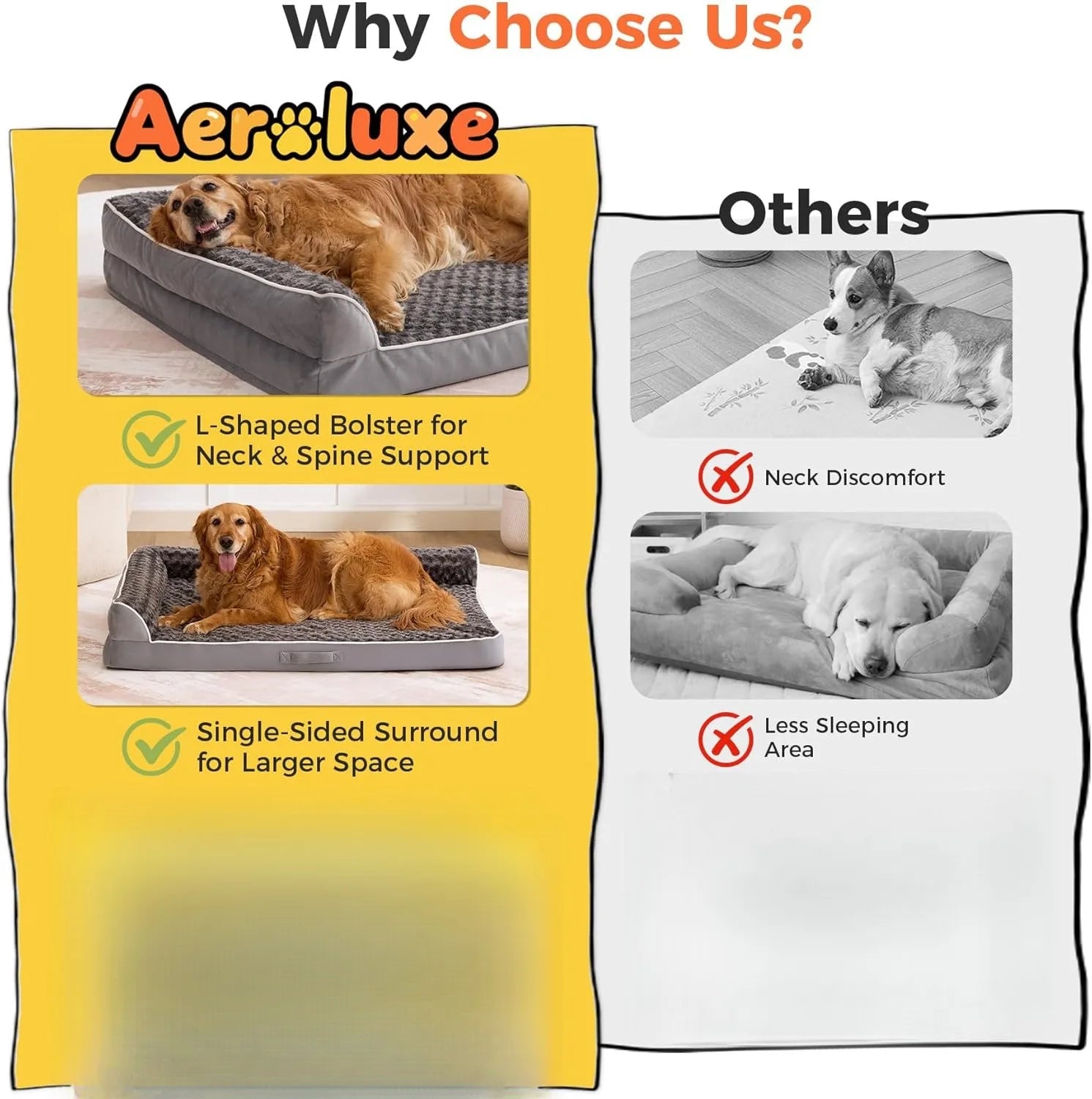 Orthopedic Large Dog Bed – Premium Memory Foam Sofa with Removable Washable Cover & Non-Slip Bottom – Pressure Relief for Joints