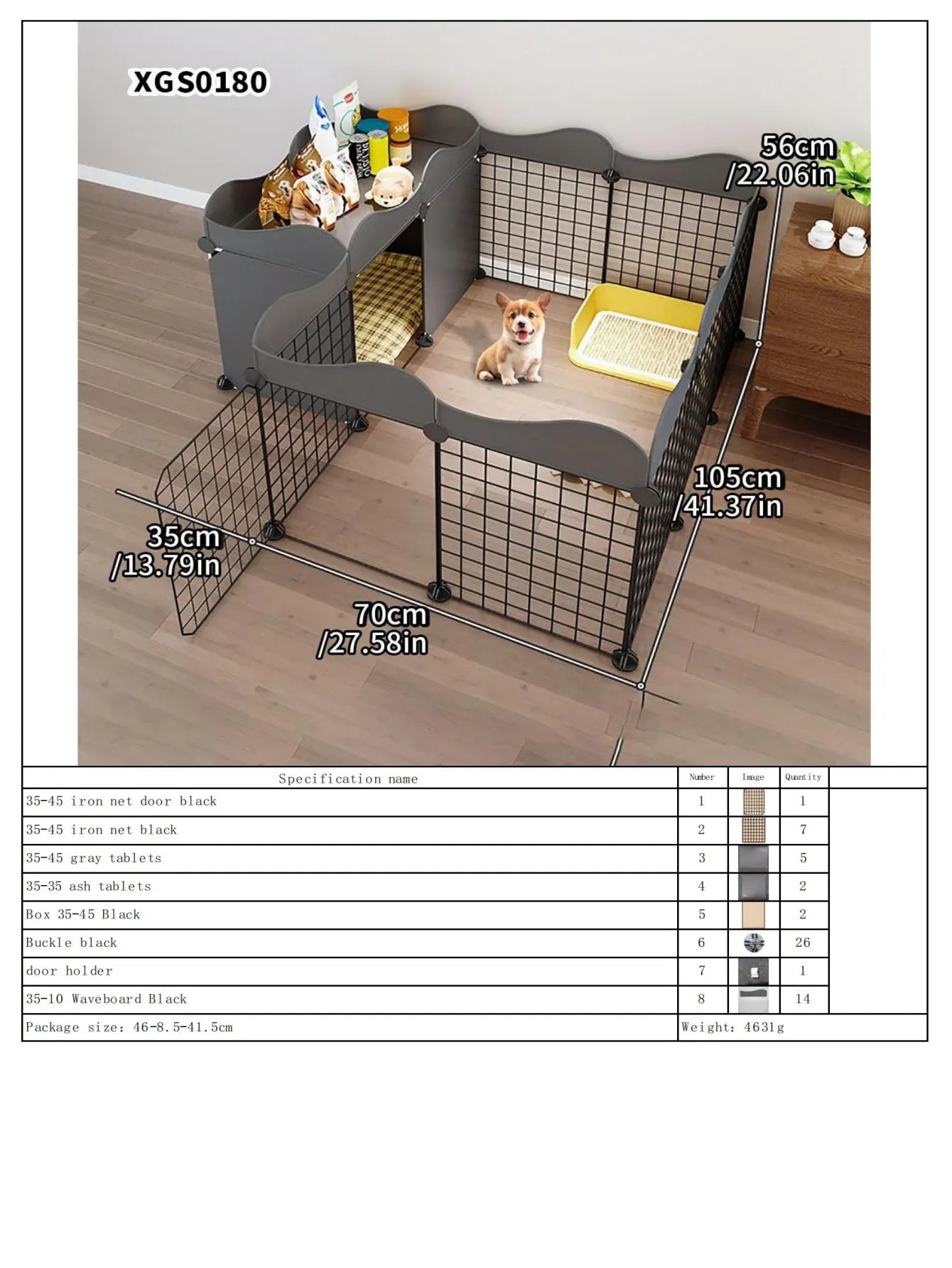 Dog Fence Small Size Dogs Home Indoor One Bedroom One Bathroom Pet Fence Kennel with Toilet Area Anti-Jailbreak Dog Cage