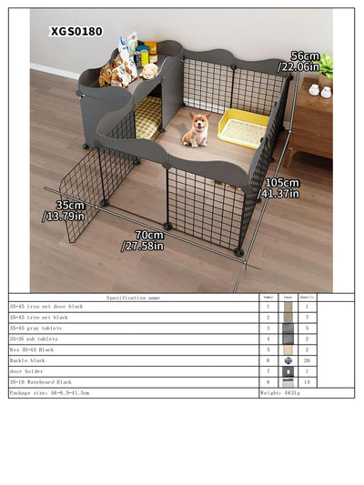 Dog Fence Small Size Dogs Home Indoor One Bedroom One Bathroom Pet Fence Kennel with Toilet Area Anti-Jailbreak Dog Cage