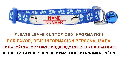Personalized ID Paw Dog Collar Adjustable Nylon with Bell Custom Engraving Puppy Kittens Necklace for Cat Collar