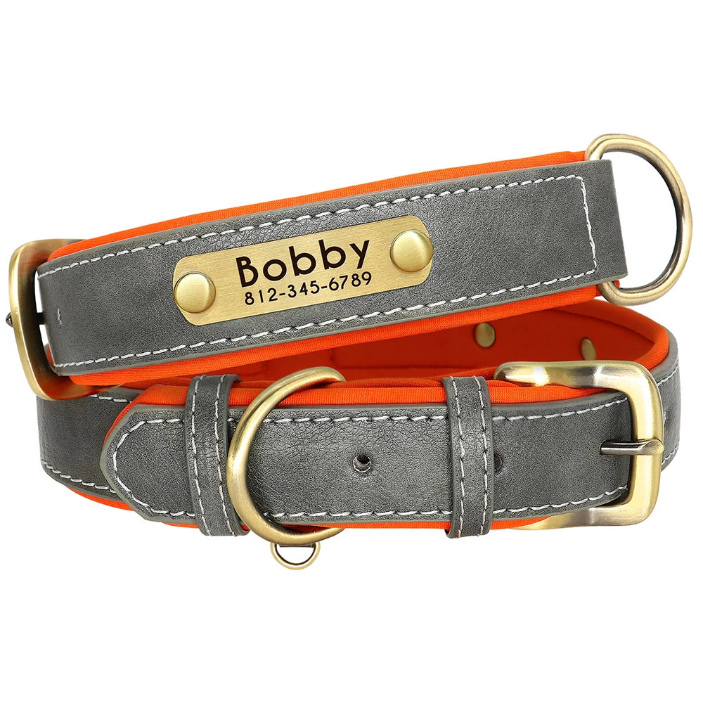 Custom Leather Dog Collar Soft Padded Dog Collars Personalized Pet ID Necklace Free Engraved Name Paw For Small Medium Dogs Pug