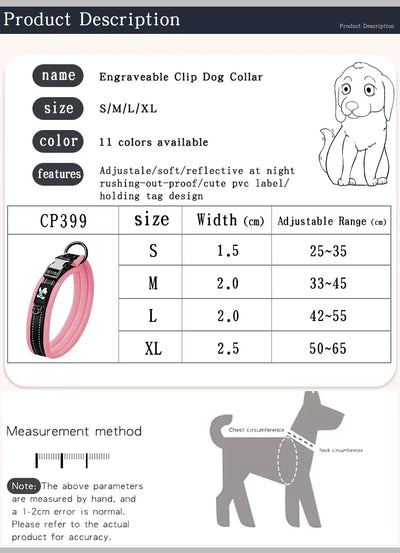 Adjustable Mesh Padded Pet Dog Collar Custom ID Engraving Reflective Nylon Dog Collar Durable Heavy Duty for All Breed All Pug