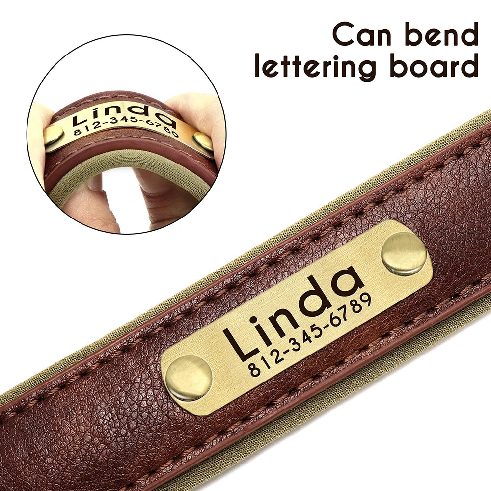 Custom PU Leather Dog Collar Free Engraving Dog Collars Adjustable Pet Pitbull Necklace Soft Padded for Small Medium Large Dogs