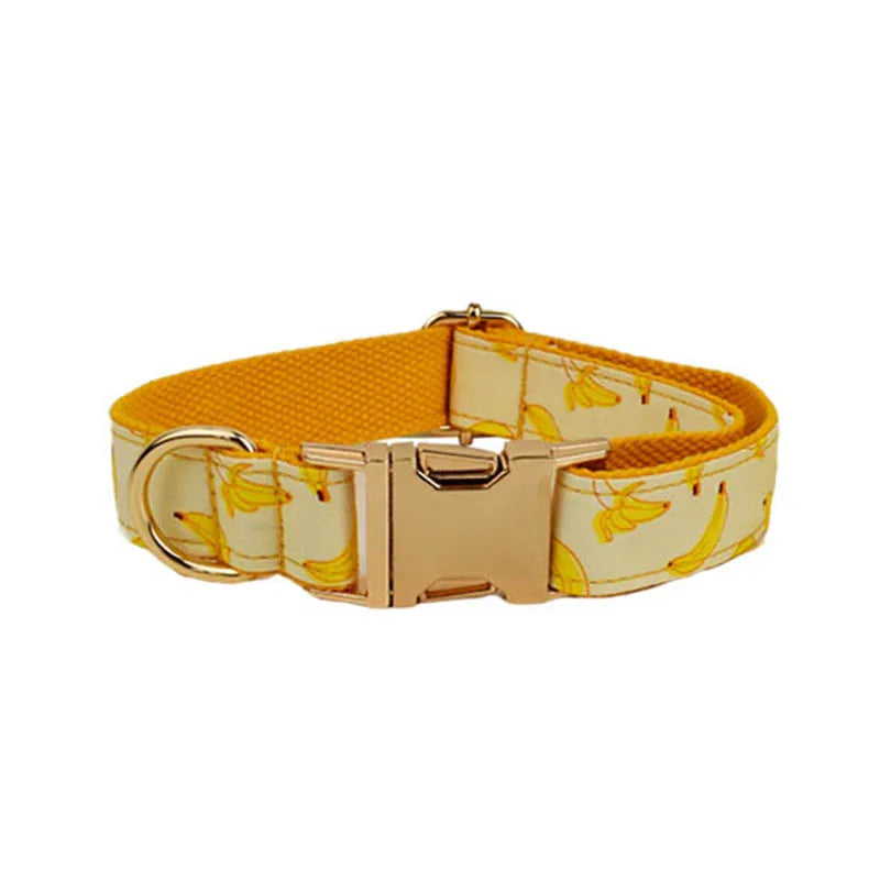 Hot Selling Custom Design Logo Sublimation Soft Cotton Banana Printing Pet Accessories Dog Collar Leashes Harness Bow Fruit 02