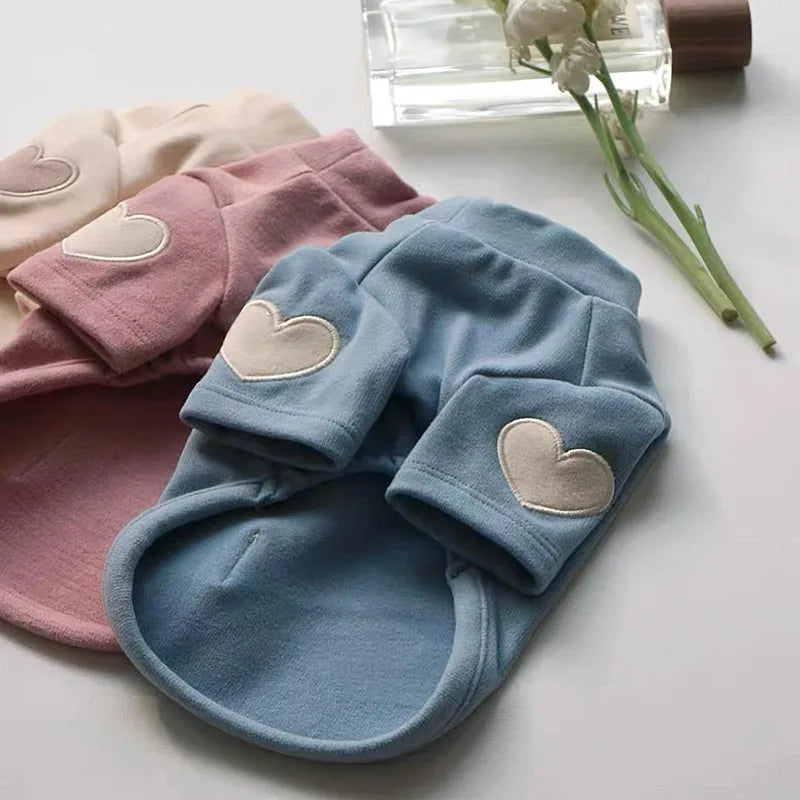 Love Embroidered Dog Sweatshirt Pet Warm Clothes Teddy Solid Color Bottom Shirt Bichon Soft Pullover Winter Dog Clothes
