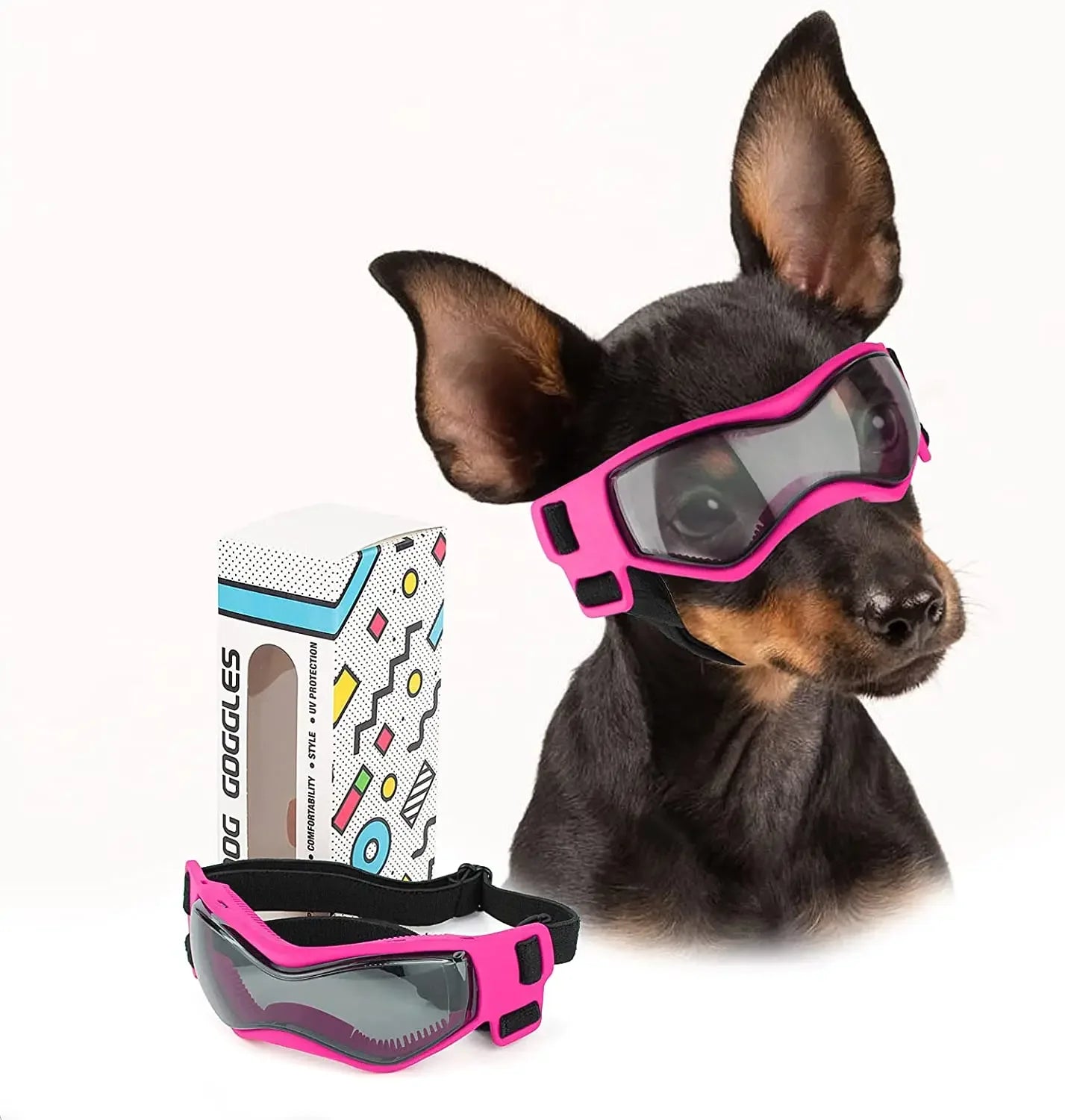 ATUBAN Dog Goggles for Small Breed Dog Sunglasses Dog UV Sunglasses Windproof Soft Frame Adjustable Straps for Small Dogs Puppy