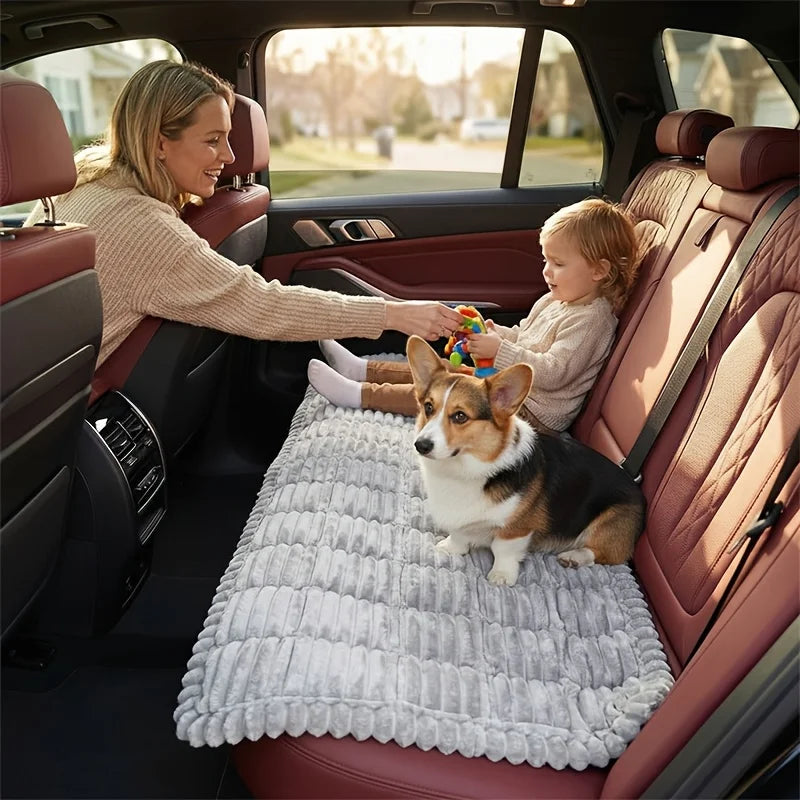 Summer Cool Soft Striped Plush Car Dog Bed Mat, Non-slip Washable Pet Travel Cushion Pad, Thick Sleeping Mattress for Car Trunk