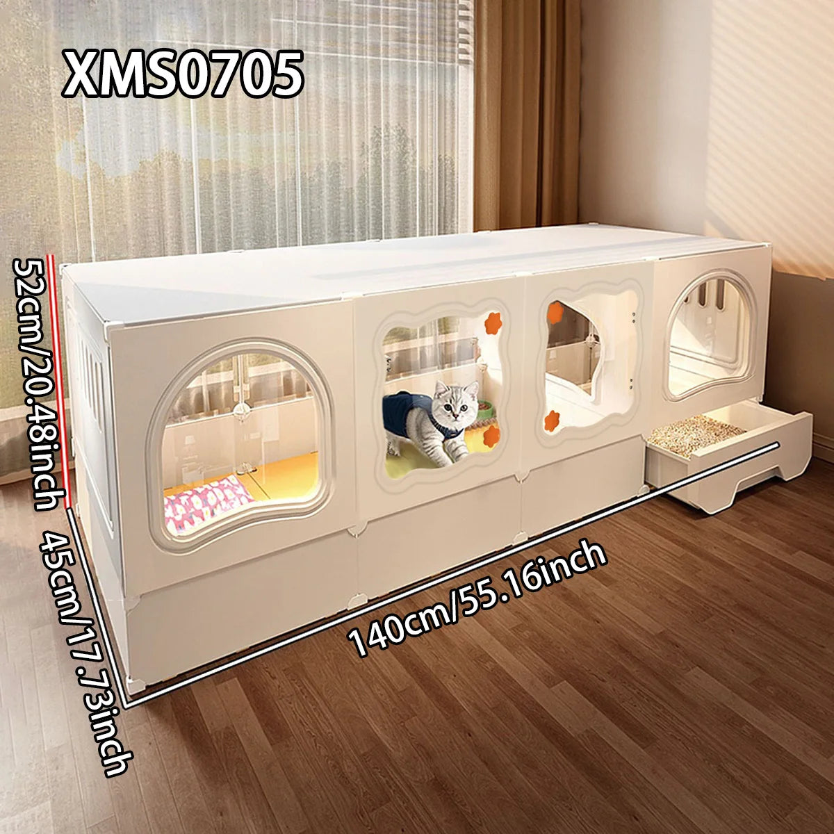 Cat Cage with Litter Box, Indoor Household Kitten Villa House, Rabbit Cage, Puppy Cage, Empty Cage with Integrated Toilet, Cat Cabinet
