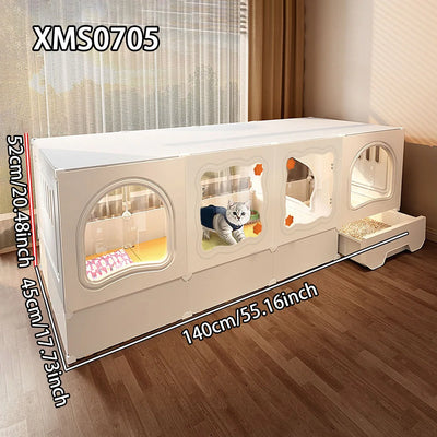 Cat Cage with Litter Box, Indoor Household Kitten Villa House, Rabbit Cage, Puppy Cage, Empty Cage with Integrated Toilet, Cat Cabinet