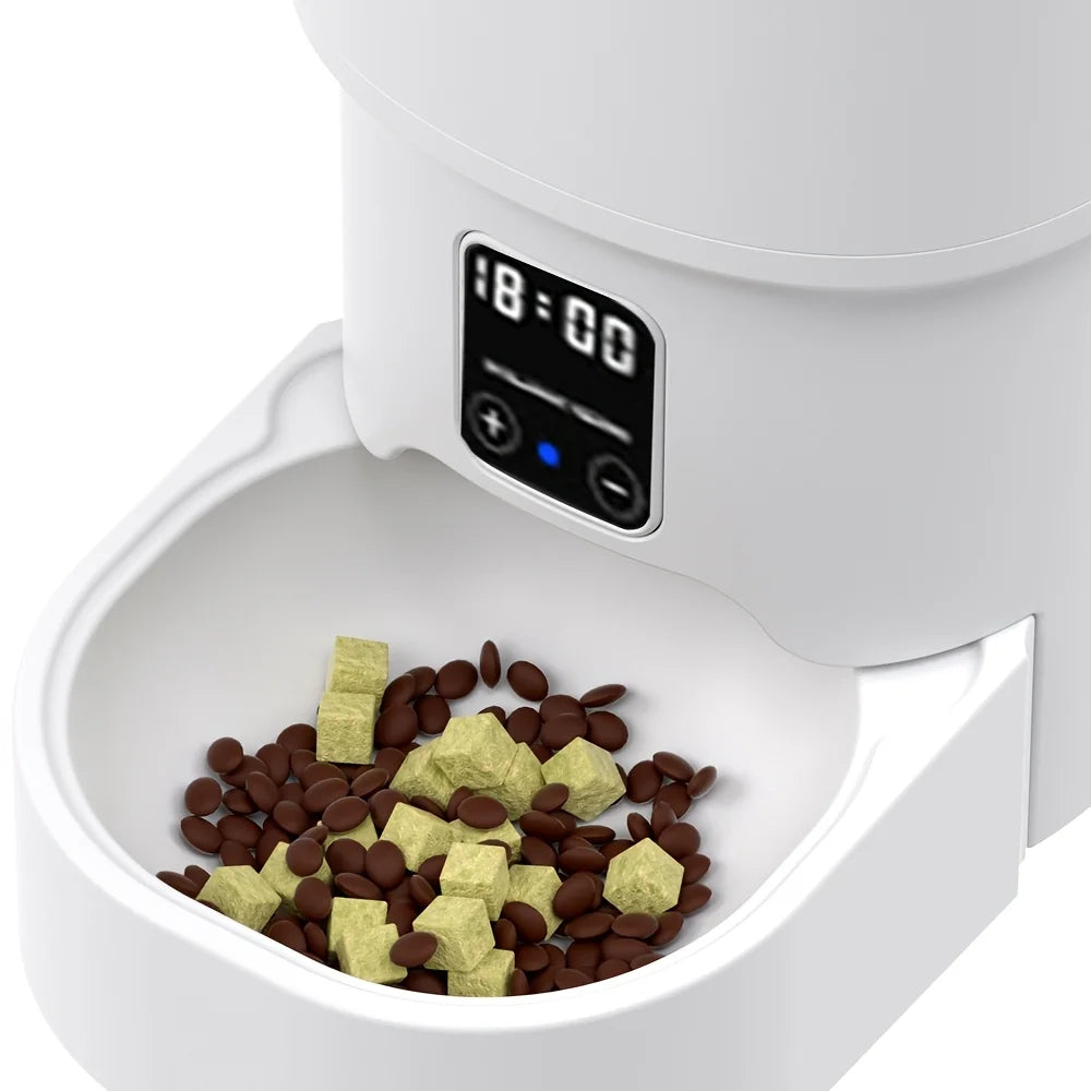 4L Button Automatic Cat Feeder Intelligent Control Cat and Dog Pet Feeder Smart Pet Cat Food Dispenser Pet Feeder(No 5V 1A plug)