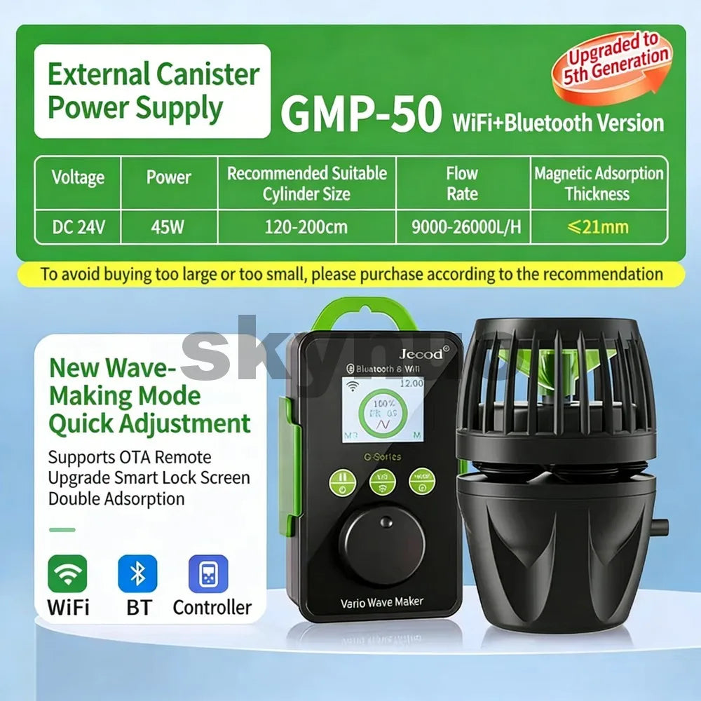 Jebao Jecod GMP Series Cordless Wave Maker Pump with APP Control, WIFI & Bluetooth Silent Frequency Conversion Flow Pump for Mar