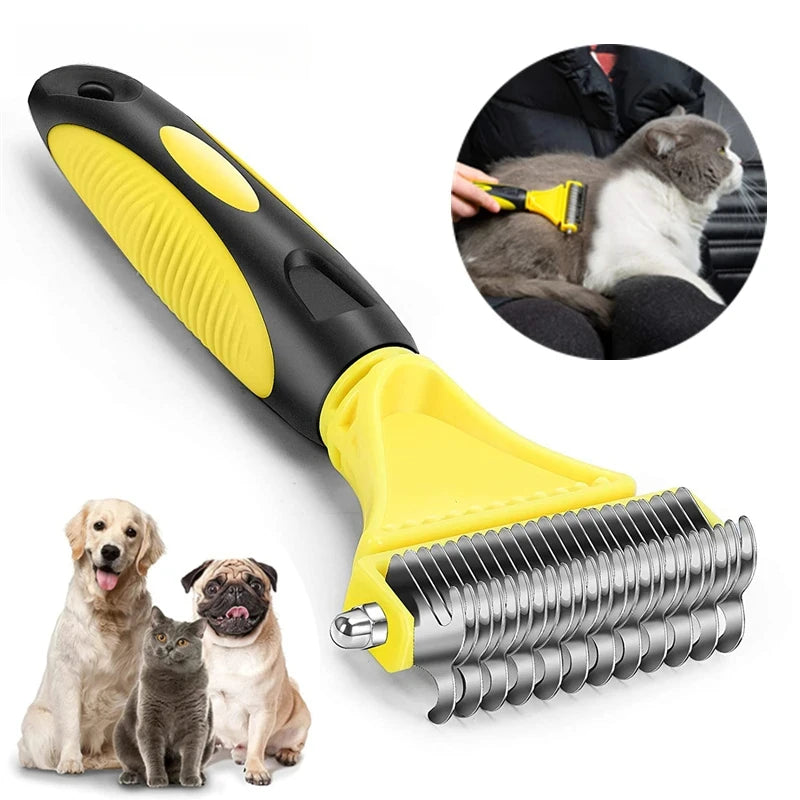 Pets Stainless Steel Grooming Brush – Dual-Sided Shedding & Dematting Undercoat Rake for Easy Knot & Tangle Removal in Dogs&Cats