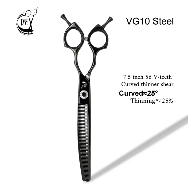 Crane High-end 7.5 Inch Dog Grooming Curved Chunker Scissors Professional Bend Thinning For Grommer Pet Hair Tijeras Tesoura