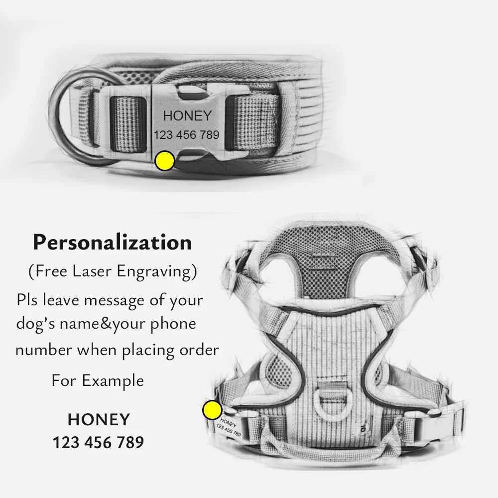 Personalized Dog Harness Set Luxury Designer Custom Dog Collar Leash Poop Bag with Walking Bag Reflective No Pull Harness Vest
