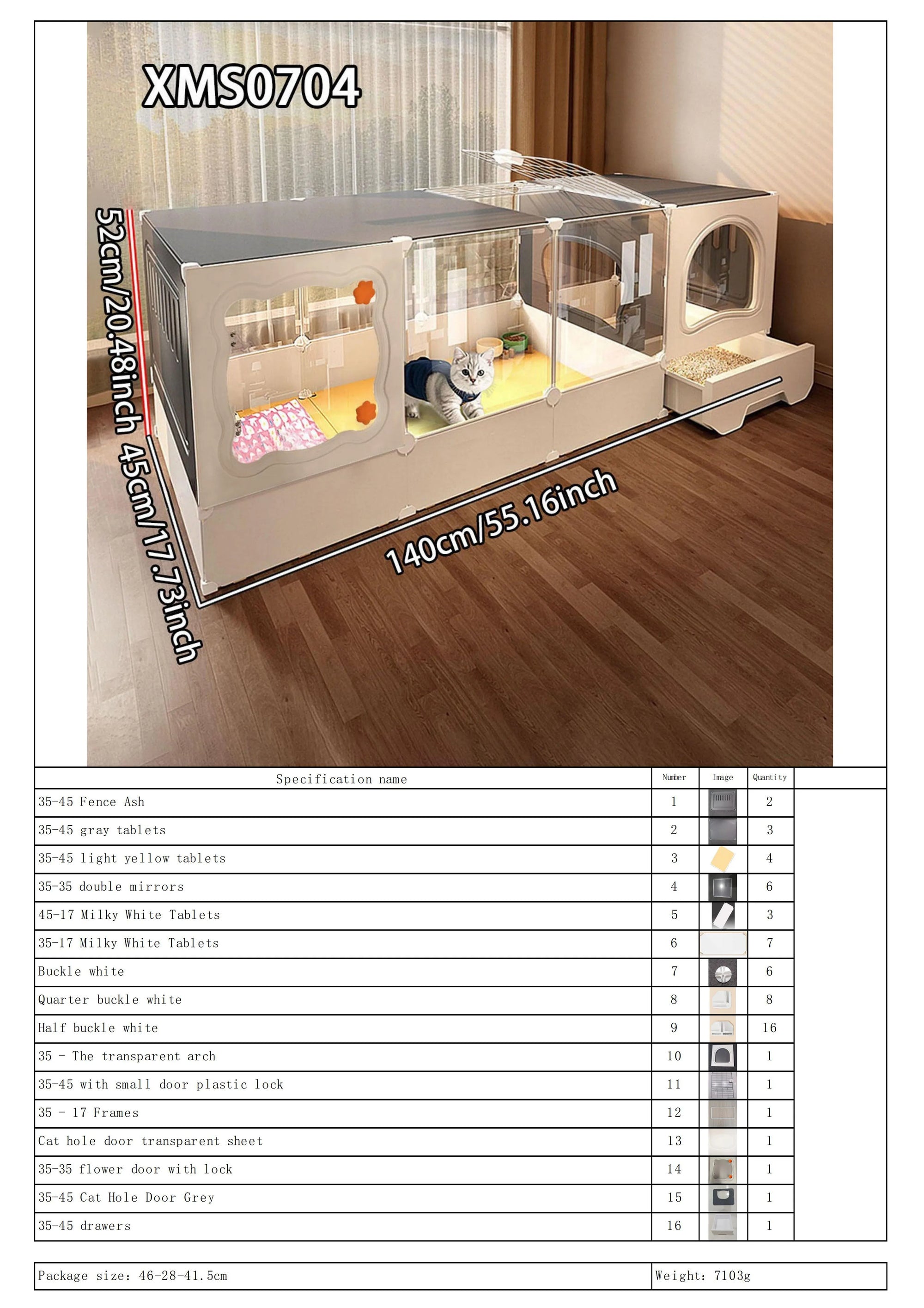 Cat Cage with Litter Box, Indoor Household Kitten Villa House, Rabbit Cage, Puppy Cage, Empty Cage with Integrated Toilet, Cat Cabinet