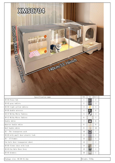 Cat Cage with Litter Box, Indoor Household Kitten Villa House, Rabbit Cage, Puppy Cage, Empty Cage with Integrated Toilet, Cat Cabinet