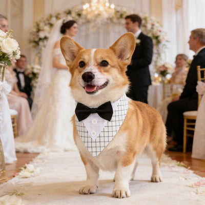 Sucado Wedding Tuxedo Suit Dog Bandana, Adjustable Pet Bib Triangle Bandana Scarf, Suitable for Wedding Engagement Birthday Part