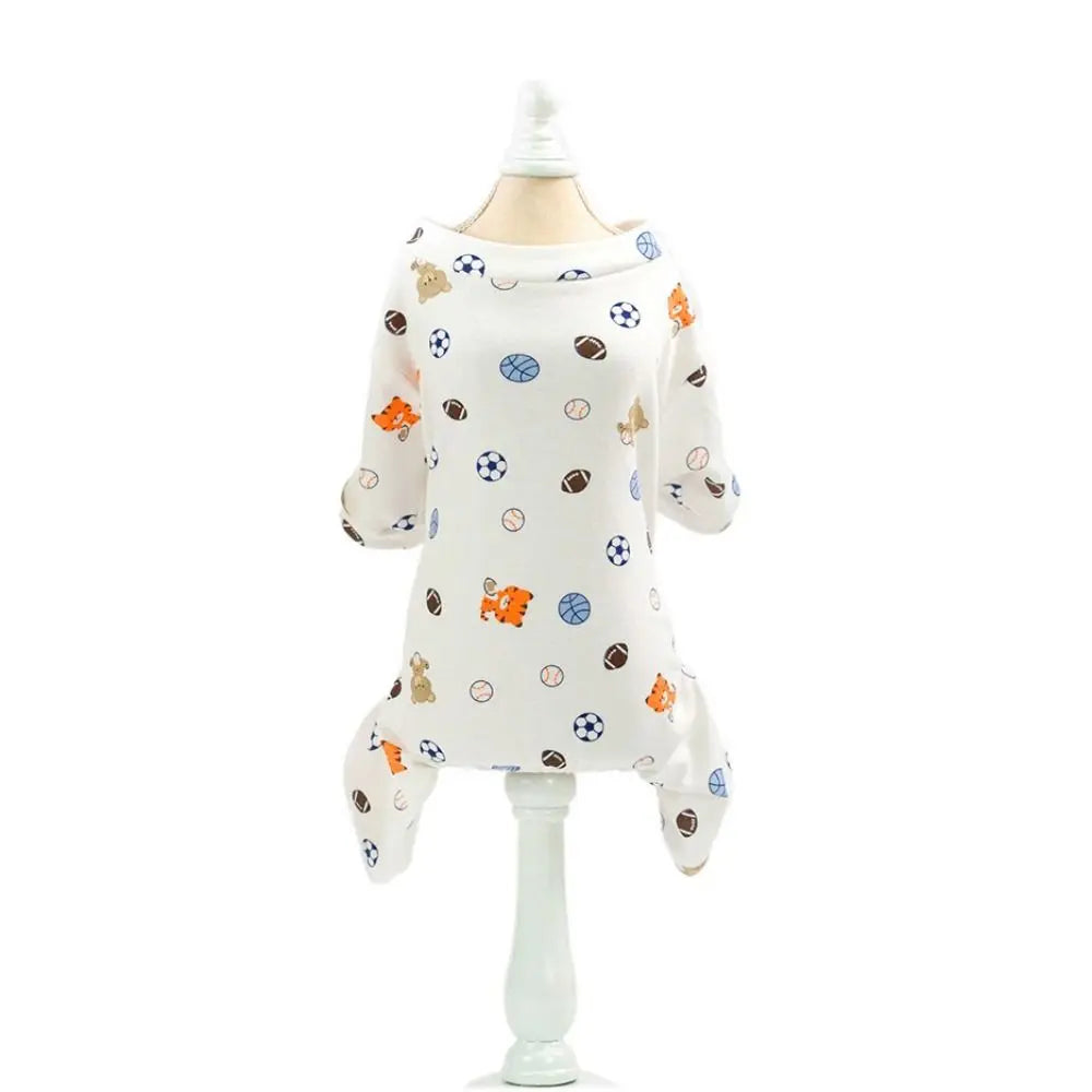 Pet Four Leg Clothing Cartoon Puppy Dog Pajamas Soft Cotton Dog Jumpsuit Comfortable Pet Bodysuit Clothes Spring PawPrint Treasures