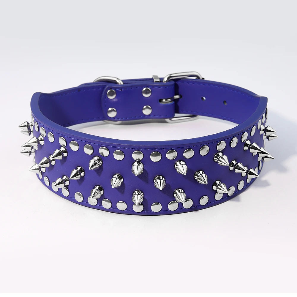 Pug Dog Collar Leather Adjustable Spikes Pet Collar for Medium Lager Dogs Brown Bull Dog Coleira para perro pitbull pet supplies