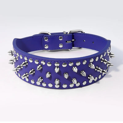 Pug Dog Collar Leather Adjustable Spikes Pet Collar for Medium Lager Dogs Brown Bull Dog Coleira para perro pitbull pet supplies