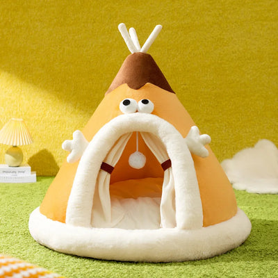 Cat House Bed Cat Nest Puppy Teepee Dog Tent with Cushion for Cats Kitten Small Dogs Puppies Pet Winter Warm Plush Enclosed Bed