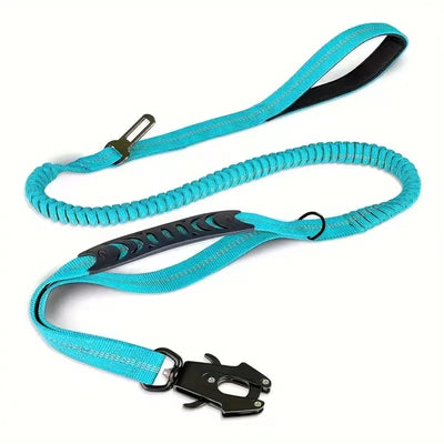 Tactical Dog Leash Heavy Duty, 4-6FT Shock Absorbing Bungee Lead with 2 Padded Handle, Metal Carabiner Clip, Car Seatbelt, Stron