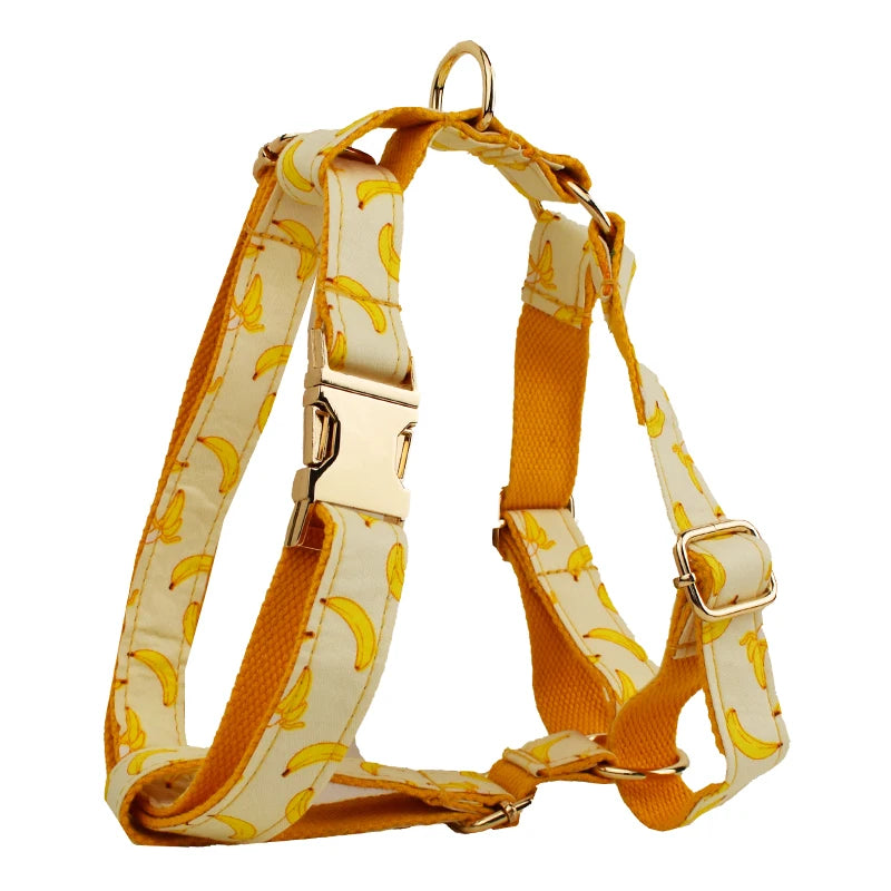 Hot Selling Custom Design Logo Sublimation Soft Cotton Banana Printing Pet Accessories Dog Collar Leashes Harness Bow Fruit 02