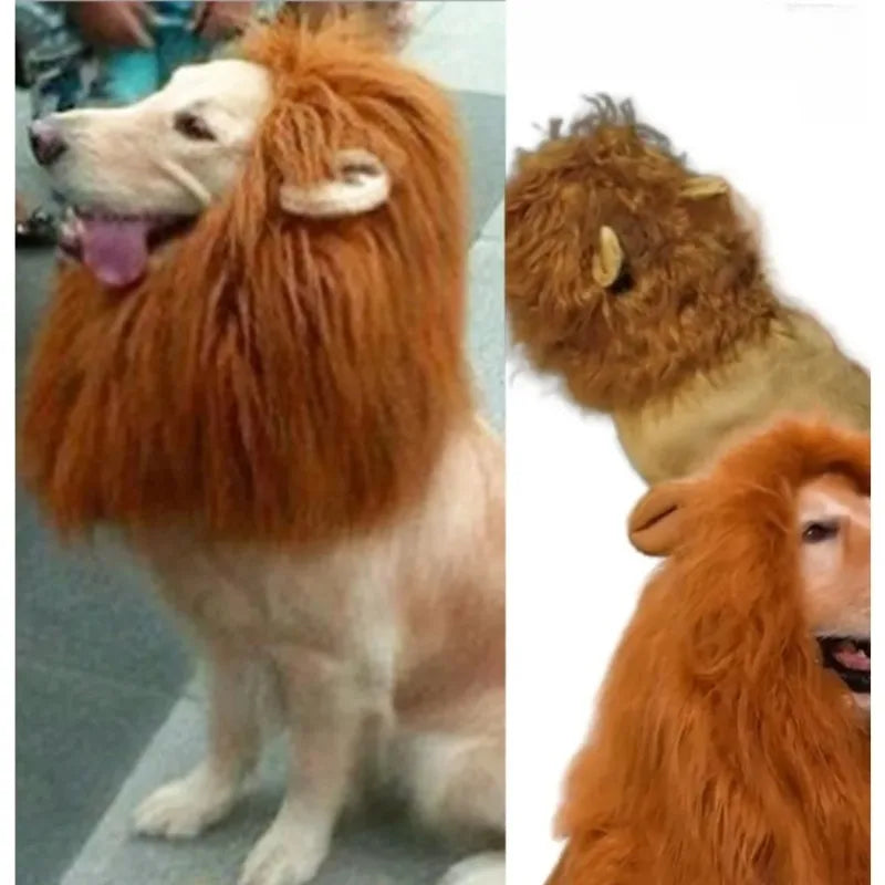Dog Lion Mane Costume with Ears Funny Plush Headpiece for Pet Halloween Party and Daily Dress Up