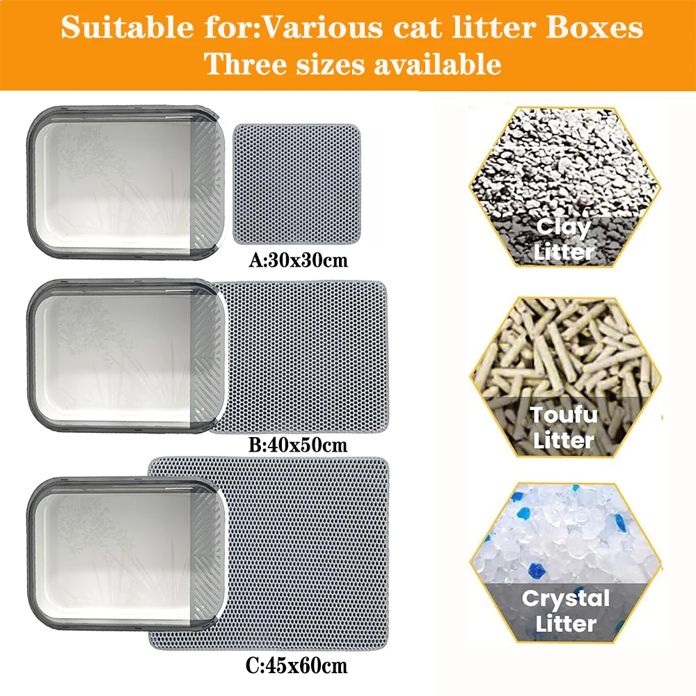 45x60CM Cat Litter Mat Large Size Waterproof Pet Toilet Cat Litter Trapping Mat Non Slip Double Layer Cat Litter Box Pad