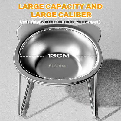 Stainless Steel Cat Bowl with Stand Anti Cervical Spondylosis Pet Raised Food and Water Dish for Cats and Dogs Dual Use Feeder