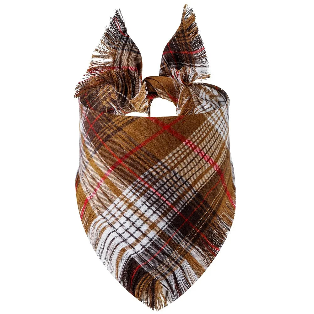 Sucado Autumn Thanksgiving Plaid Triangle Resersible Durable Washable Fabric Pet Scarf Dog Bandana Kerchief Factory Direct Sale