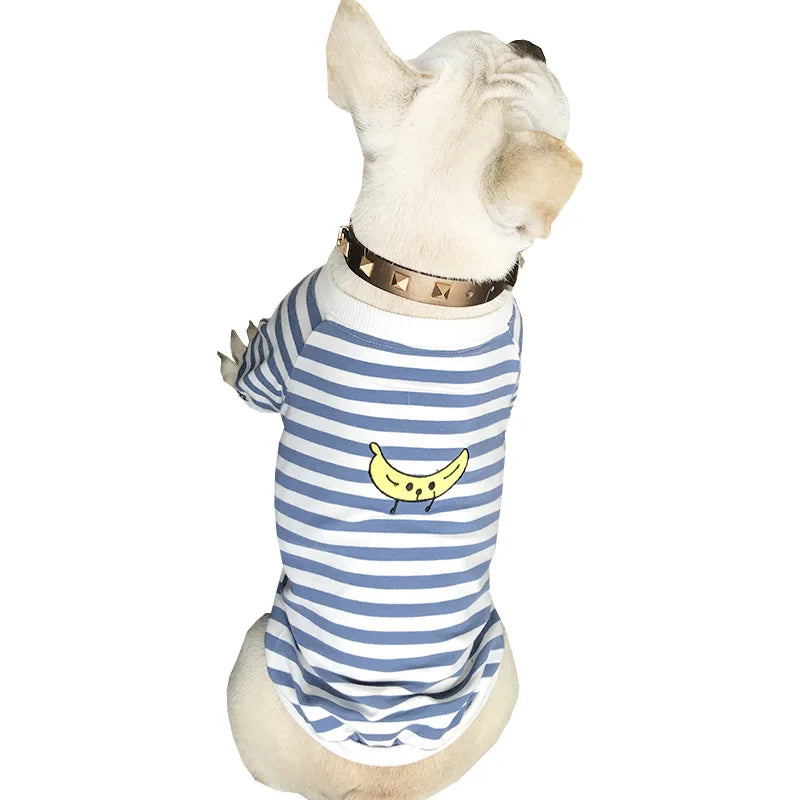 Pet parent-child clothing Dog and cat striped sweatshirt embroidered pure cotton two-legged clothes suitable for small dog