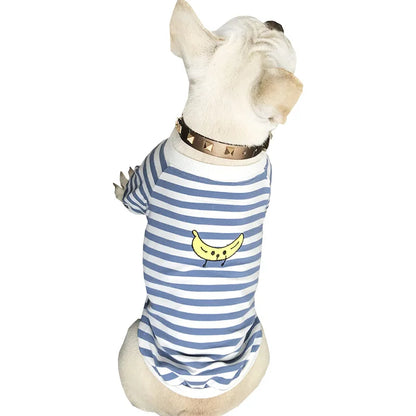 Pet parent-child clothing Dog and cat striped sweatshirt embroidered pure cotton two-legged clothes suitable for small dog