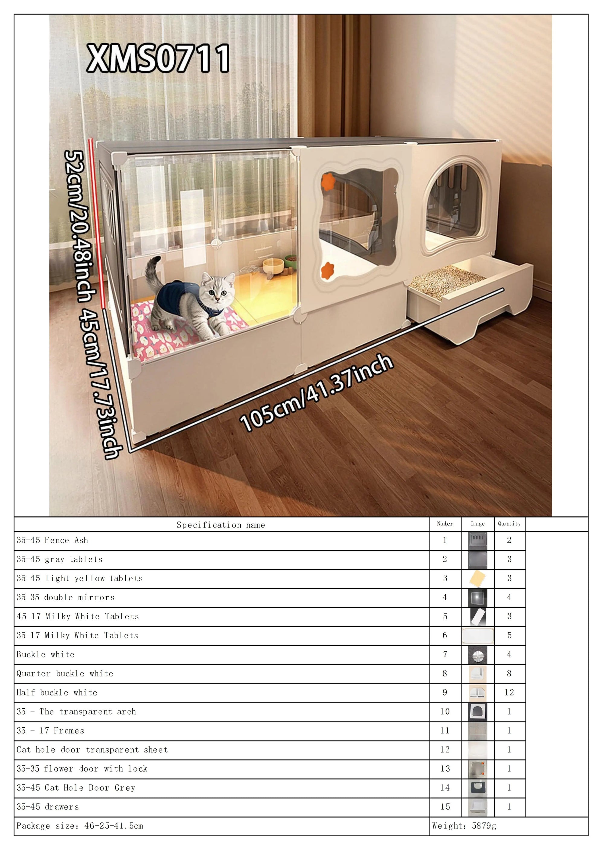 Cat Cage with Litter Box, Indoor Household Kitten Villa House, Rabbit Cage, Puppy Cage, Empty Cage with Integrated Toilet, Cat Cabinet