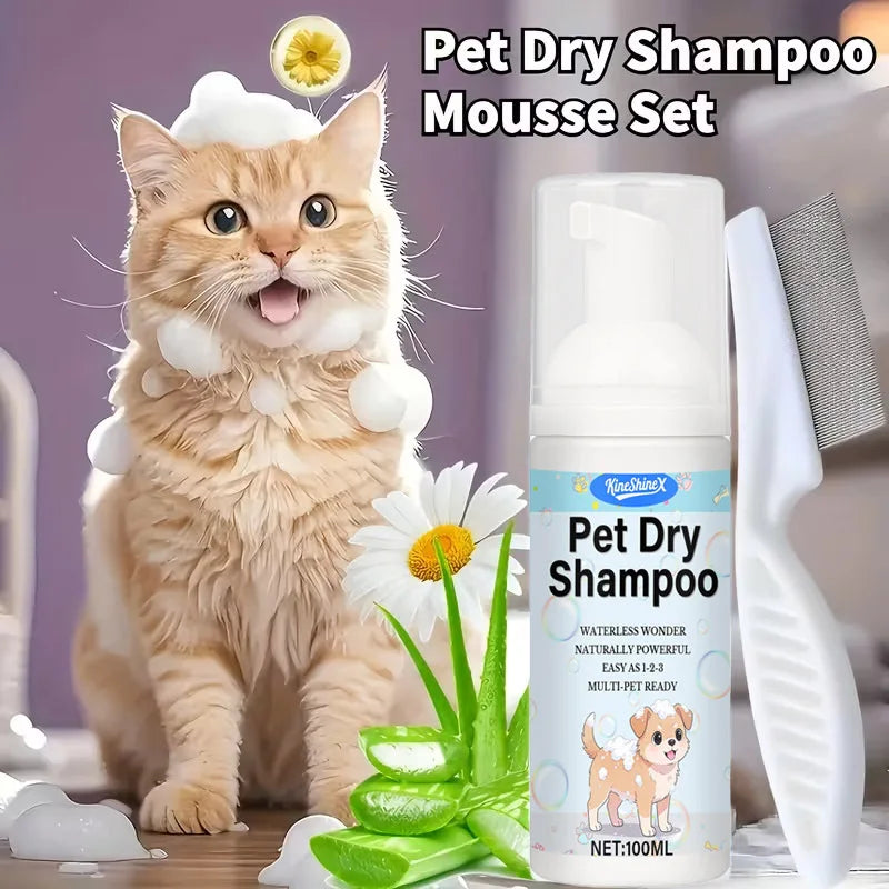 No-Rinse Pet Dry Foam | Quick-Dry Deep Cleaning,Suitable for Cats and Dogs, Essential for Travel,Camping,and Home Pet Care,100ml