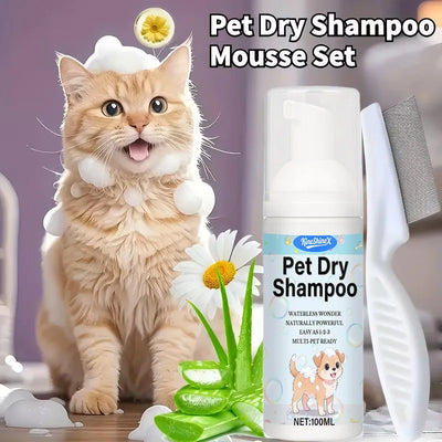 No-Rinse Pet Dry Foam | Quick-Dry Deep Cleaning,Suitable for Cats and Dogs, Essential for Travel,Camping,and Home Pet Care,100ml