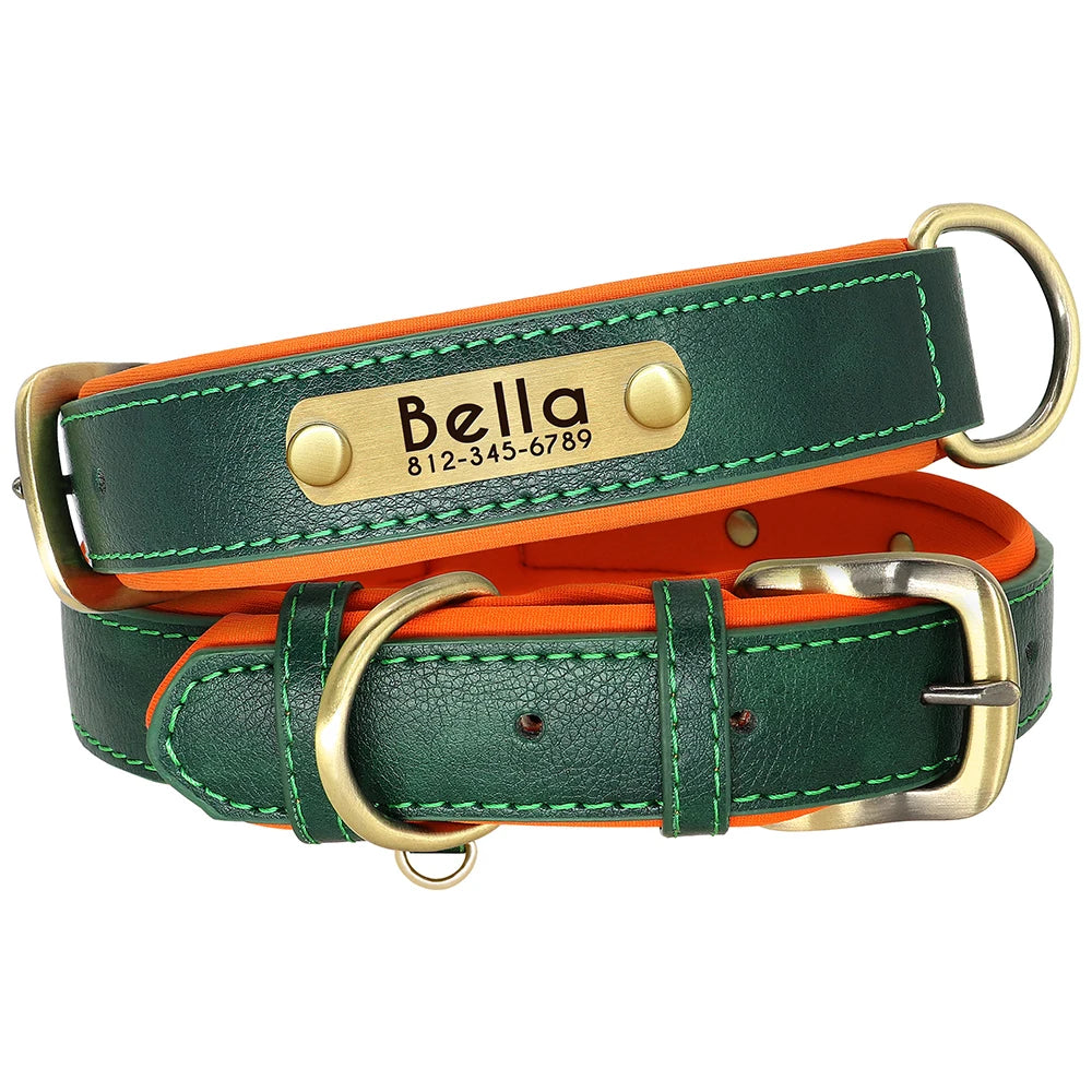 Custom Leather Dog Collar Soft Padded Dog Collars Personalized Pet ID Necklace Free Engraved Name Paw For Small Medium Dogs Pug
