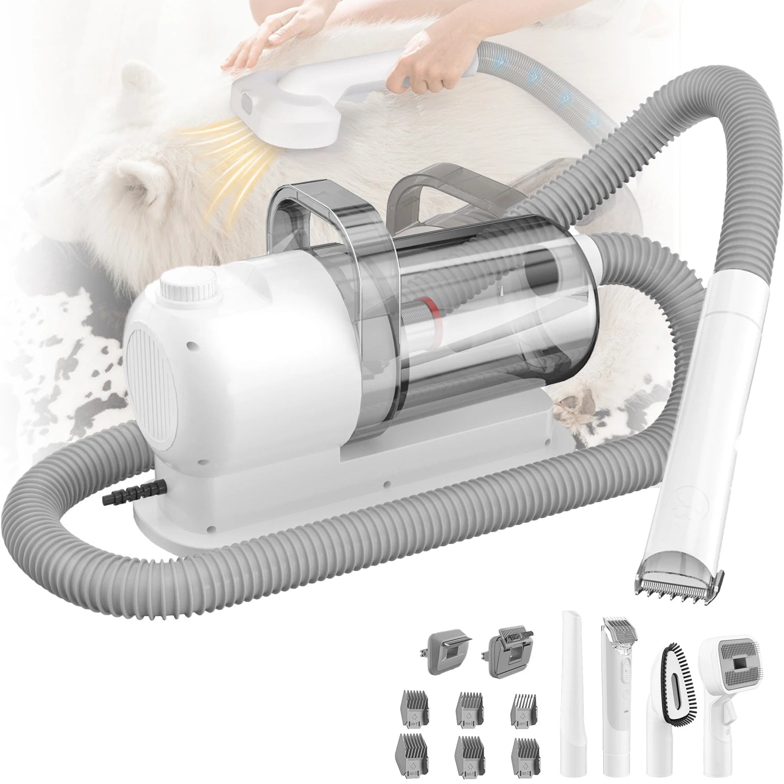 6 In 1 Pet Grooming Vacuum Kit 2.5L Large Capacity Low Noise Strong Suction Hair Cleaner for Dog Cat Grooming and Hair Removal